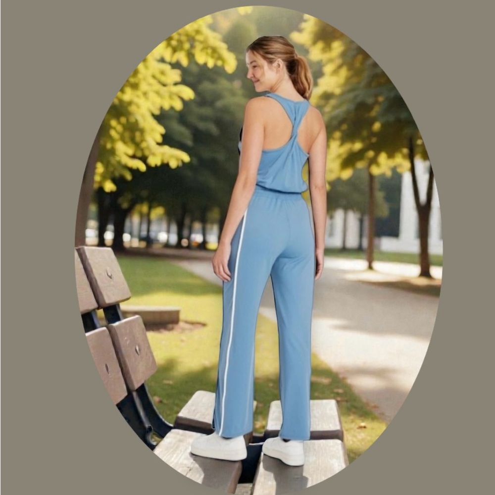 Joy Lab Activewear Jumpsuit. Blue/White Piping. Size: Small NWT